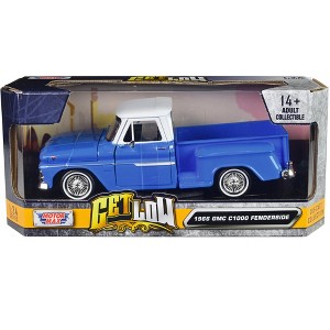 1966 GMC C1000 Fenderside Pickup Truck Lowrider Blue with White Top "Get Low" Series 1/24 Diecast Model Car by Motormax - 1 of 3