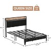 Queen Size Upholstered Bed Frame with LED Lights and Storage Headboard, Heavy Duty, Charging Station, No Box Spring Needed, Black Leather - 2 of 4