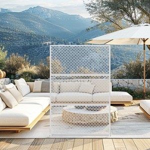 Pexfix 72 x 47 Inch Metal Privacy Screen Freestanding Outdoor Divider Panel For Patio Deck Balcony Heavy Duty Base Weatherproof White Lattice Woven - 1 of 4