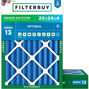 Filterbuy 20x24x4 Air Filter (2-Pack), Pleated MERV 13 Health Defense Replacement HVAC AC Furnace Filters (Actual Size: 19.38 x 23.38 x 3.63) - 1 of 4