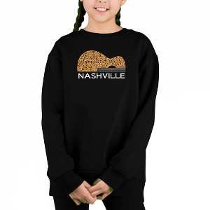 LA Pop Art Nashville Guitar - Girl's Word Art Crewneck Sweatshirt - 1 of 3