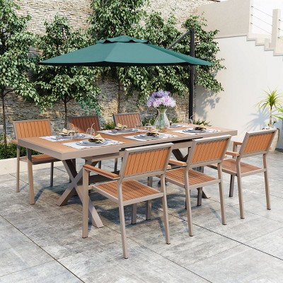 7 Piece Patio Dining Set with Extendable Table and 6 Chairs, Ideal for Outdoor Meals on Deck, Garden, or Poolside–The Pop Home