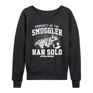 Women's - Star Wars - Property Of The Smuggler Han Solo Lightweight French Terry Wide Neck Long Sleeve Shirt - 1 of 4