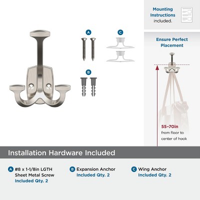 Satin Nickel Triple Prong Decorative Wall Hook