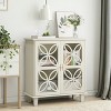 HDZNVF Sideboard Buffet Storage Cabinet, Freestanding Bathroom Cabinet With Tempered Glass Doors, Cream - 4 of 4