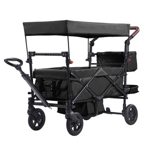 Wagon Stroller for 2 Kids, Push-Pull Collapsible Quad Stroller with Canopy, Adjustable Handle and Brake Wheels - 1 of 4