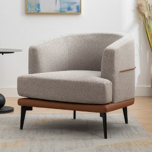 Lyngins Two-Tone Linen & PU Leather Barrel Chair, Upholstered Accent Chair with Metal Legs & Wrapped Cushions, Modern Sofa Chair/Armchair - 1 of 4
