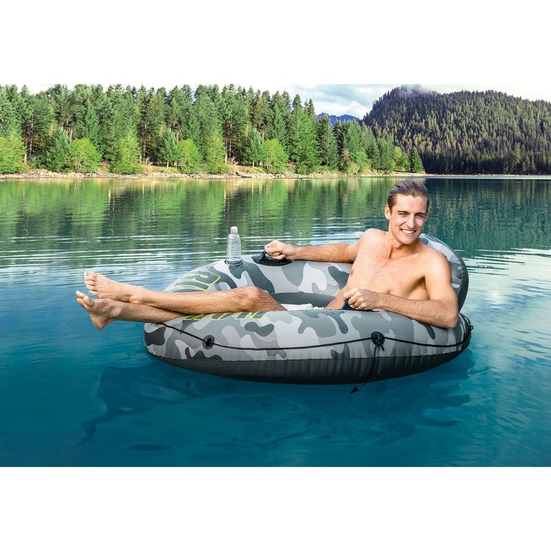 Intex 56835EP River Run I Camo Inflatable Floating Towable Water Tube Raft with Cup Holders and Handles for River, Lake or Pools, Gray Camo, 6 of 8
