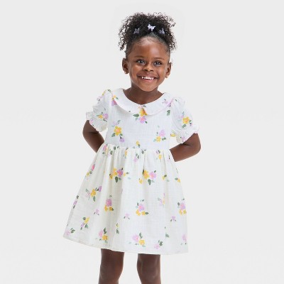 Toddler Girls' Floral Dress - Cat & Jack™ Cream 3T