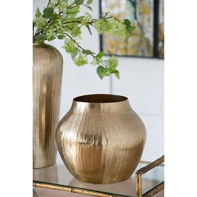 NicBex Aluminum/Ceramic Chisel Flower Vase, Muilt Sizes Short Round Metallic Decorative Vase for Tabletop, Living Room