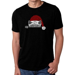 LA Pop Art Christmas Peeking Cat - Men's Premium Blend Word Art T-Shirt - 1 of 4