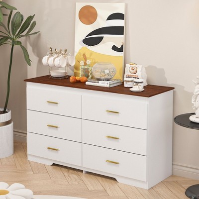 CAVINAS Double Column 6-Drawer Dresser with 3 Rows,Modern Storage Closet Dresser for Bedroom,Metal Handle