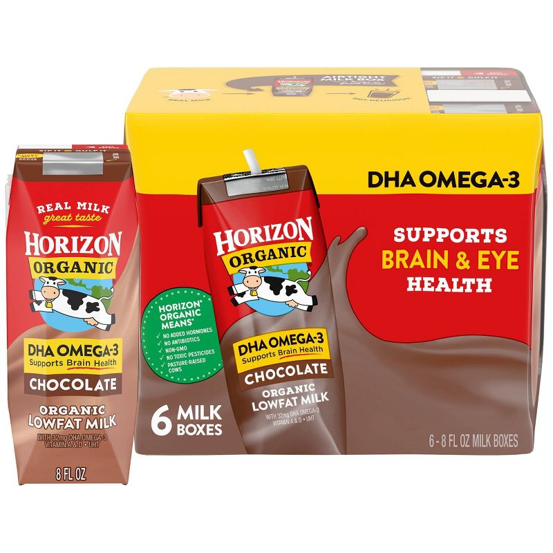 Horizon Organic 1% Chocolate Milk DHA Added - 6pk/8 fl oz Boxes, 1 of 15