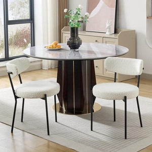 4PCS Mid-Century Modern Dining Chairs ,  Upholstered Round Chairs with Adjustable Metal Legs for Kitchen & Dining Room, Beige - 1 of 4