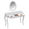 Makeup Vanity Desk with Oval Mirror Drawers and Carved Legs for Small Spaces or Entryway-3irtyhousy - 3 of 4
