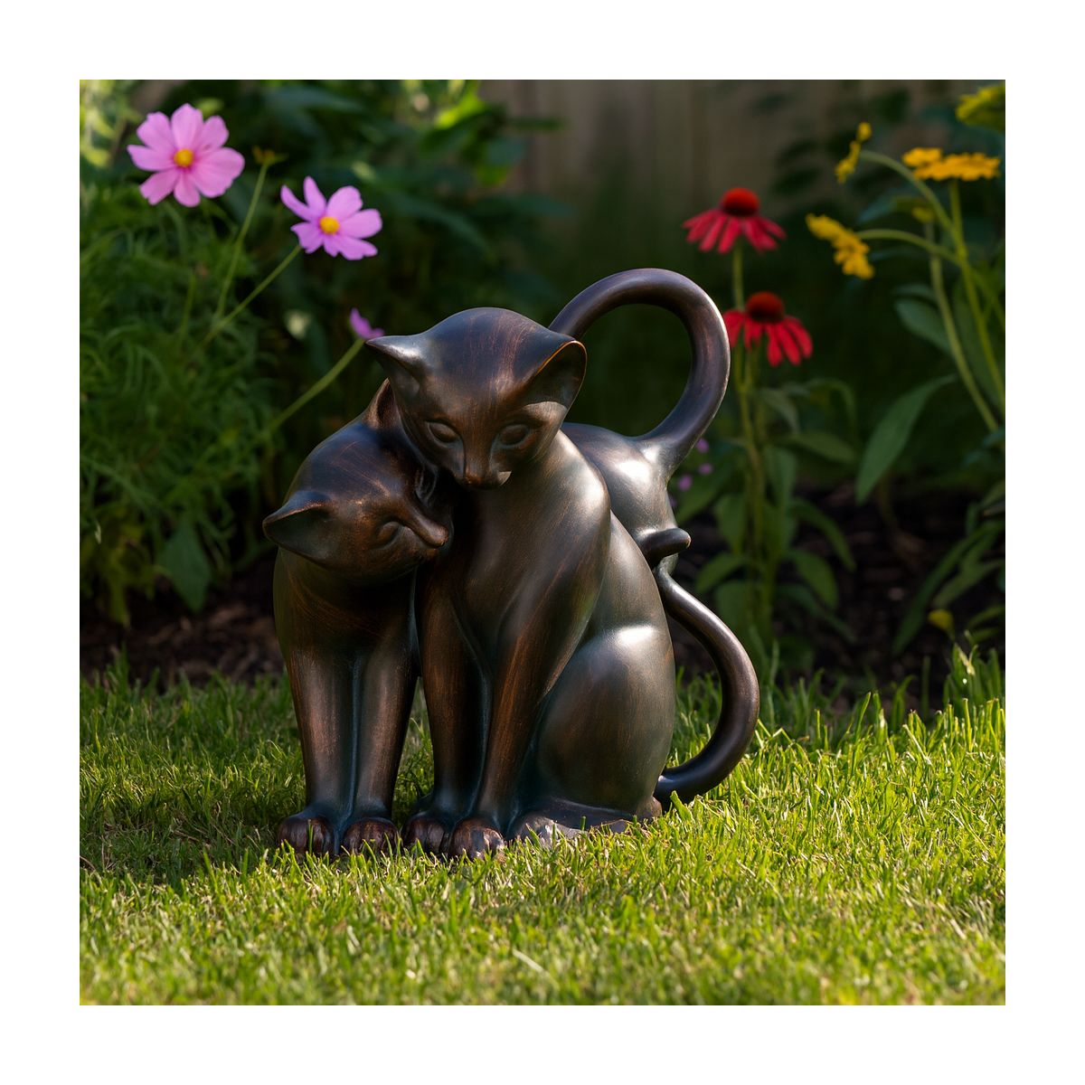 Decorative Cat with Figurine for Garden Decor - Whimsical Resin Figurine for Front Porch,Yard, Flower Bed Display
