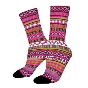 Pink Line Pattern Women Printed Crew Socks Funny Funky Socks Soft Polyester Novelty Gifts for Artists Men - 1 of 1