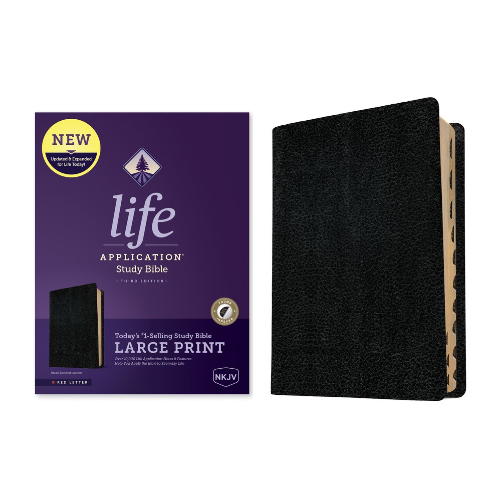 NKJV Life Application Study Bible, Third Edition, Large Print (Red Letter, Bonded Leather, Black, Indexed) - (Leather Bound)