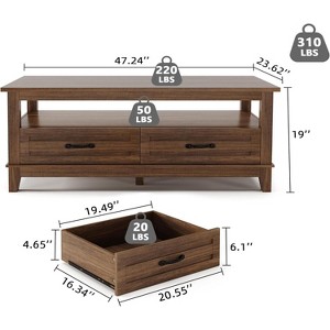 Farmhouse Coffee Table with Drawers, 47.2" Center Table Rustic Coffee Tables Walnut Center Table with Open Shelf, 6 Support Legs - 1 of 4