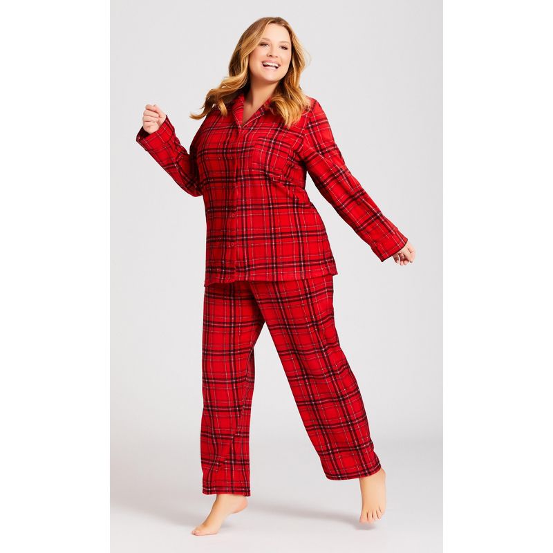 Women's Plus Size Fleece Check Sleep Top - red | AVENUE, 2 of 7