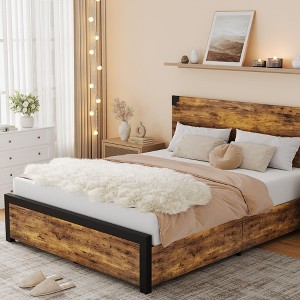 Jojoka Platform Bed Frame with Wood Headboard, Metal Bed Frame with Under Bed Storage and Support - 1 of 4