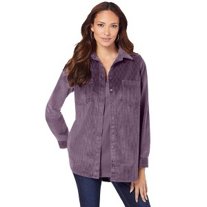 Roaman's Women's Plus Size Corduroy Big Shirt - 1 of 4