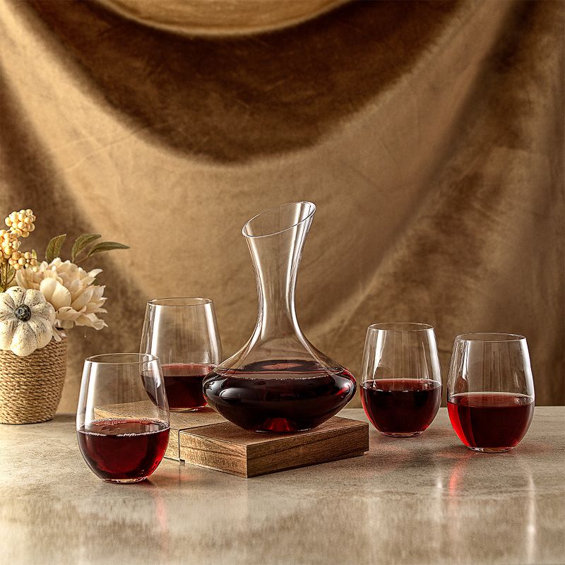 JoyJolt Lancia Crystal Wine Decanter &  Stemless Wine Glasses Set, 2 of 6