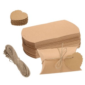Unique Bargains Paper Decorative Foldable Gift Pillow Box with Ropes and Tags 50 Pcs - 1 of 4