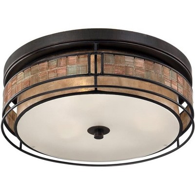 Renaissance Copper 16" Mosaic Glass Drum Flush Mount Ceiling Light