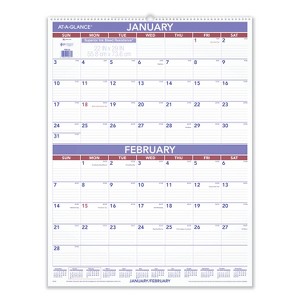 Two-Month Wall Calendar, 22 x 29, White/Blue/Red Sheets, 12-Month (Jan to Dec): 2026 - 1 of 4