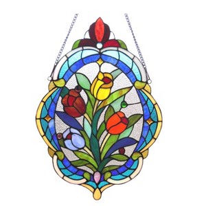 Chloe Lighting Kelda Tiffany-Glass Tulip Window Panel 15.5X22.5 - 1 of 3