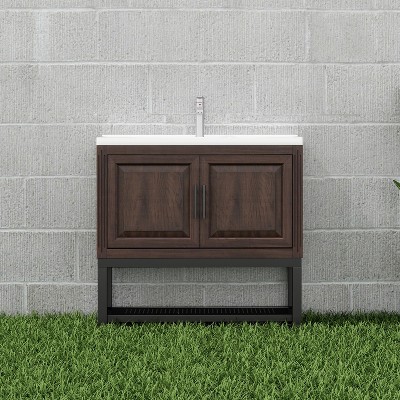 GDFStudio York Indoor/Outdoor Freestanding Magnesium Oxide Bathroom Vanity with Faucet and Ceramic Sink