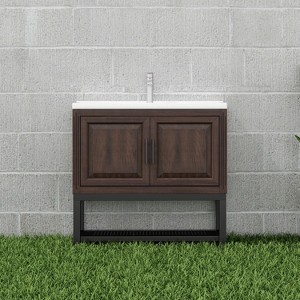 GDFStudio York Indoor/Outdoor Freestanding Magnesium Oxide Bathroom Vanity with Faucet and Ceramic Sink - 1 of 4