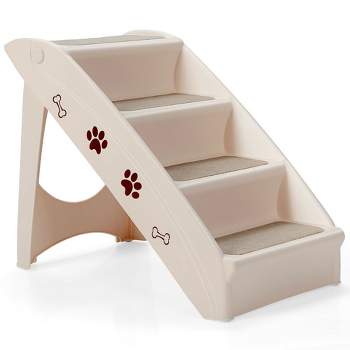 Costway Folding Plastic Pet Stairs 4 Step Ladder for Small Dog & Cats Beige