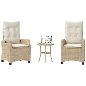 vidaXL 3 Piece Bistro Set with Cushions Beige Poly Rattan - 1 of 4