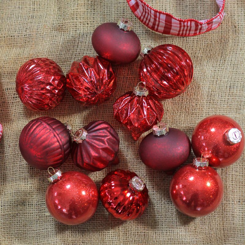 Northlight 12ct Red Mercury Glass Style Glass Christmas Ornament Set 3", 2 of 4