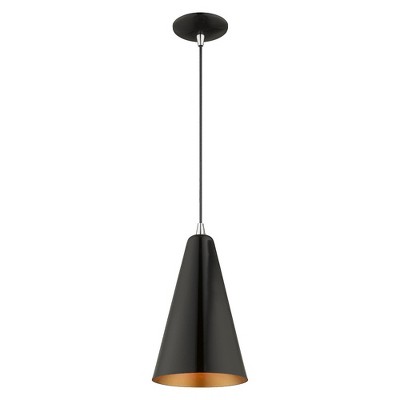 Shiny Black and Gold Mini Pendant Light with Metal Shade