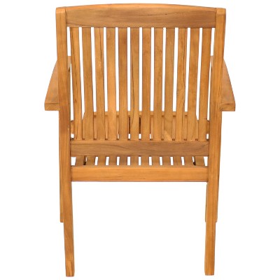 Sunnydaze Light Brown Teak Outdoor Stacking Dining Armchair