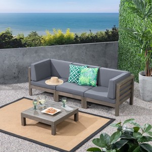 Christopher Knight Home Oana Outdoor Acacia Wood 3 Seater Sofa Chat Set with Cushions - 1 of 4