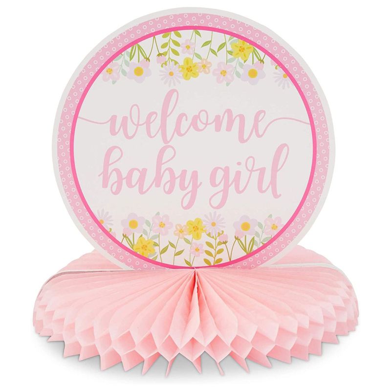 6 Pack (2 of Each) Baby Shower Table Honeycomb Decorations for Girls, 3 Assorted Design, Pink, 8.25 x 7.5 inches, 4 of 8