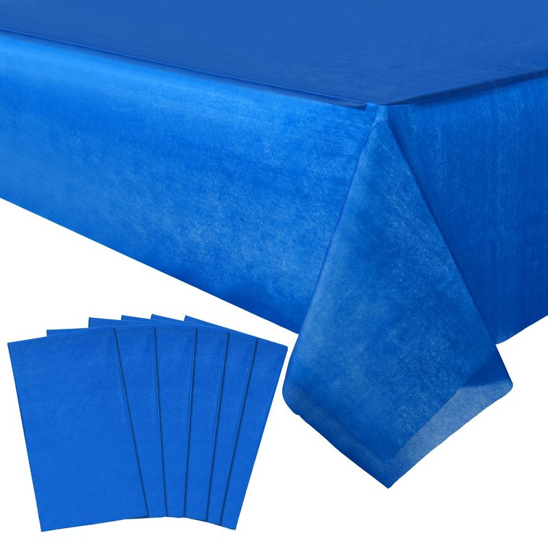 Blue Panda 6 Pack Plastic Royal Blue Tablecloth for Parties, Rectangular Disposable Table Cover for Birthday, Graduation Party Supplies, 54 x 108 In, 1 of 9