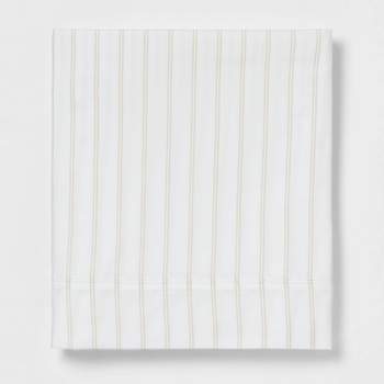 Full 300 Thread Count Ultra Soft Striped Flat Sheet Khaki Stripe - Threshold™