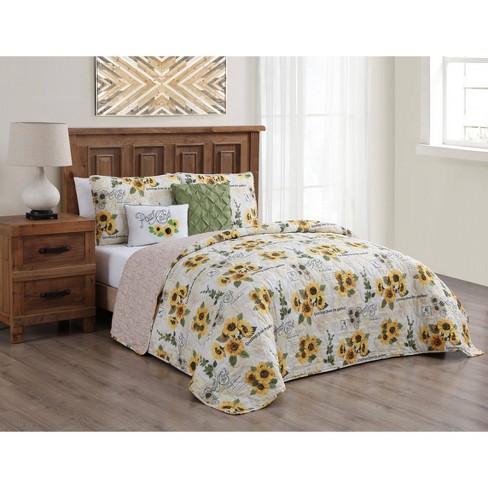 King 5pc Yara Sunflower Quilt Set Yellow Geneva Home Fashion Target