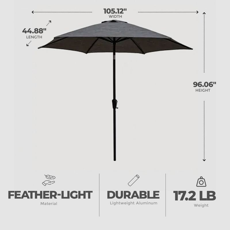 Four Seasons Courtyard 9 Foot Tuscany Market Umbrella Round Outdoor Backyard Patio Shaded Canopy with Crank Lift and Tilt Adjustments, Gray, 3 of 7