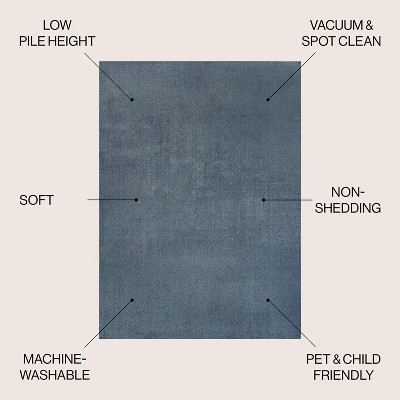 Blue Solid Synthetic 4' x 6' Washable Area Rug