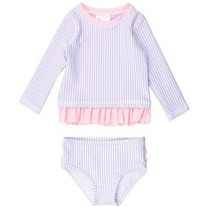 RuffleButts Toddler Girls UPF50+ Seersucker Long Sleeve Rash Guard Bikini - 1 of 4
