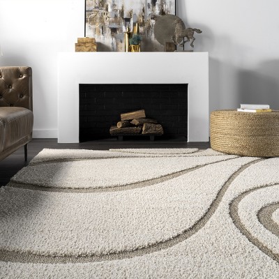 Cozy Plush Lt Beige Shag Area Rug 8' x 11' - Easy Care & Stain-Resistant