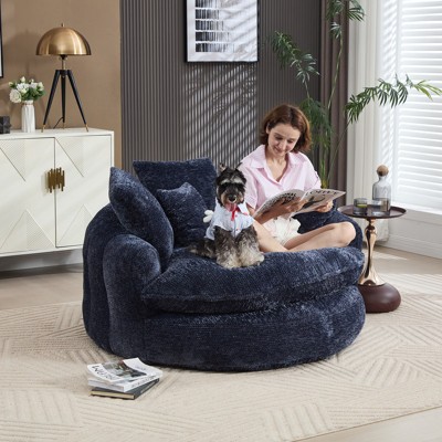 Aukfa 55" Oversized Round Chaise Lounge Chair, Modern Circle/Cloud Sofa Bed, Bean Bag Chair For Living Room