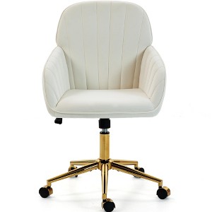 Bosmiller Velvet Home Office Chair, Gold Base and Wheels, Modern Makeup Vanity Chair, Height Adjustable Swivel Desk Chair, Living Room Bedroom, Beige - 1 of 4