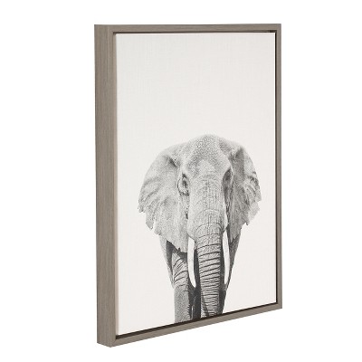 Gray Framed Black and White Elephant Canvas Wall Art